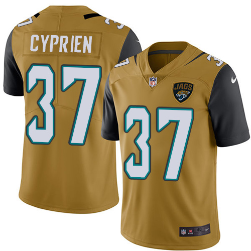 Men's Elite John Cyprien Nike Jersey Gold - #37 Rush NFL Jacksonville Jaguars